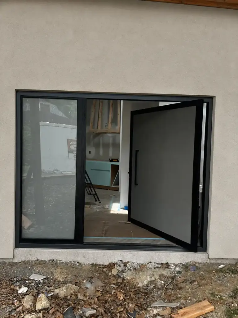 Custom Thermally Broken Aluminum Pivot Door Installation