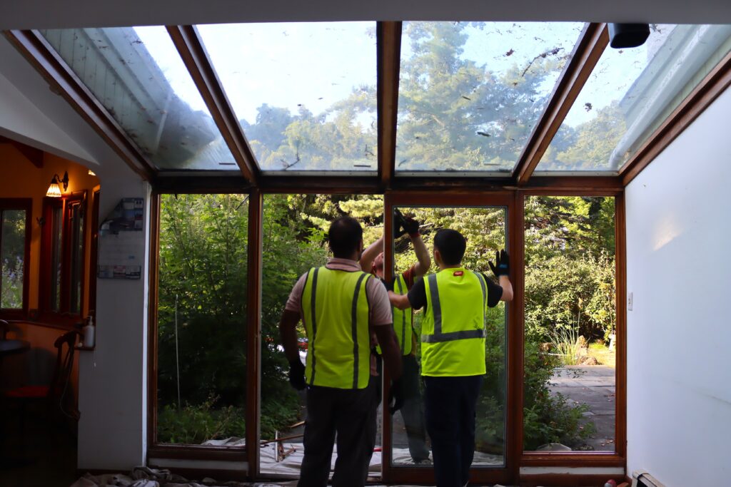 Water-damaged sunroom being removed in Essex County New Jersey