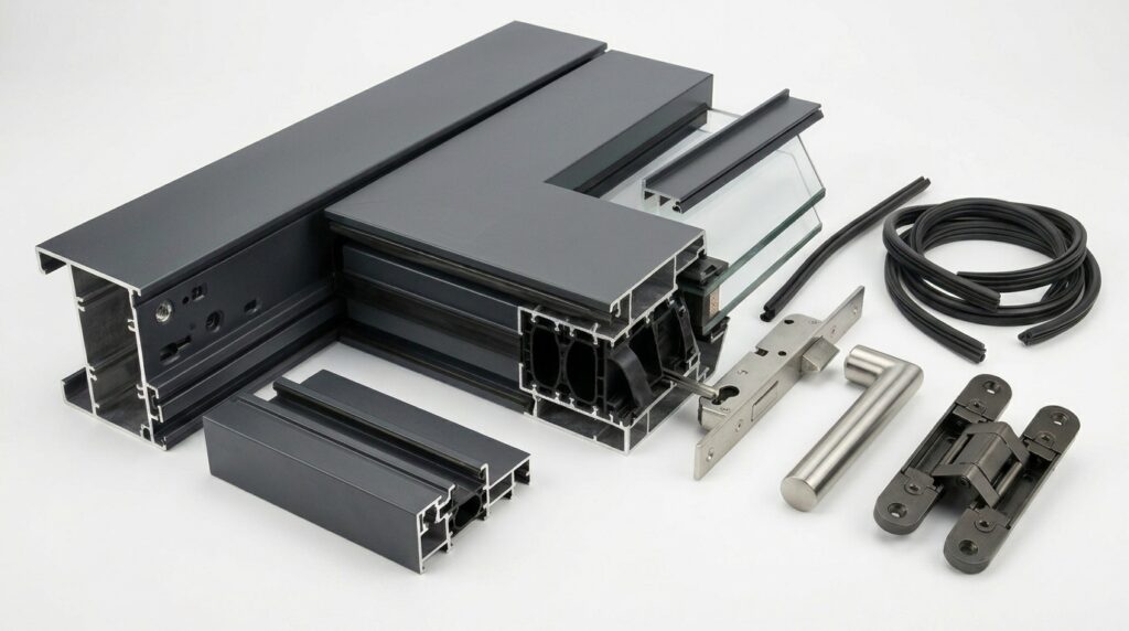What does each aluminum door component do?
