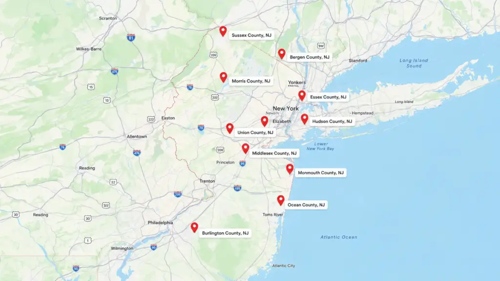 Vision Art Aluminium New Jersey service map